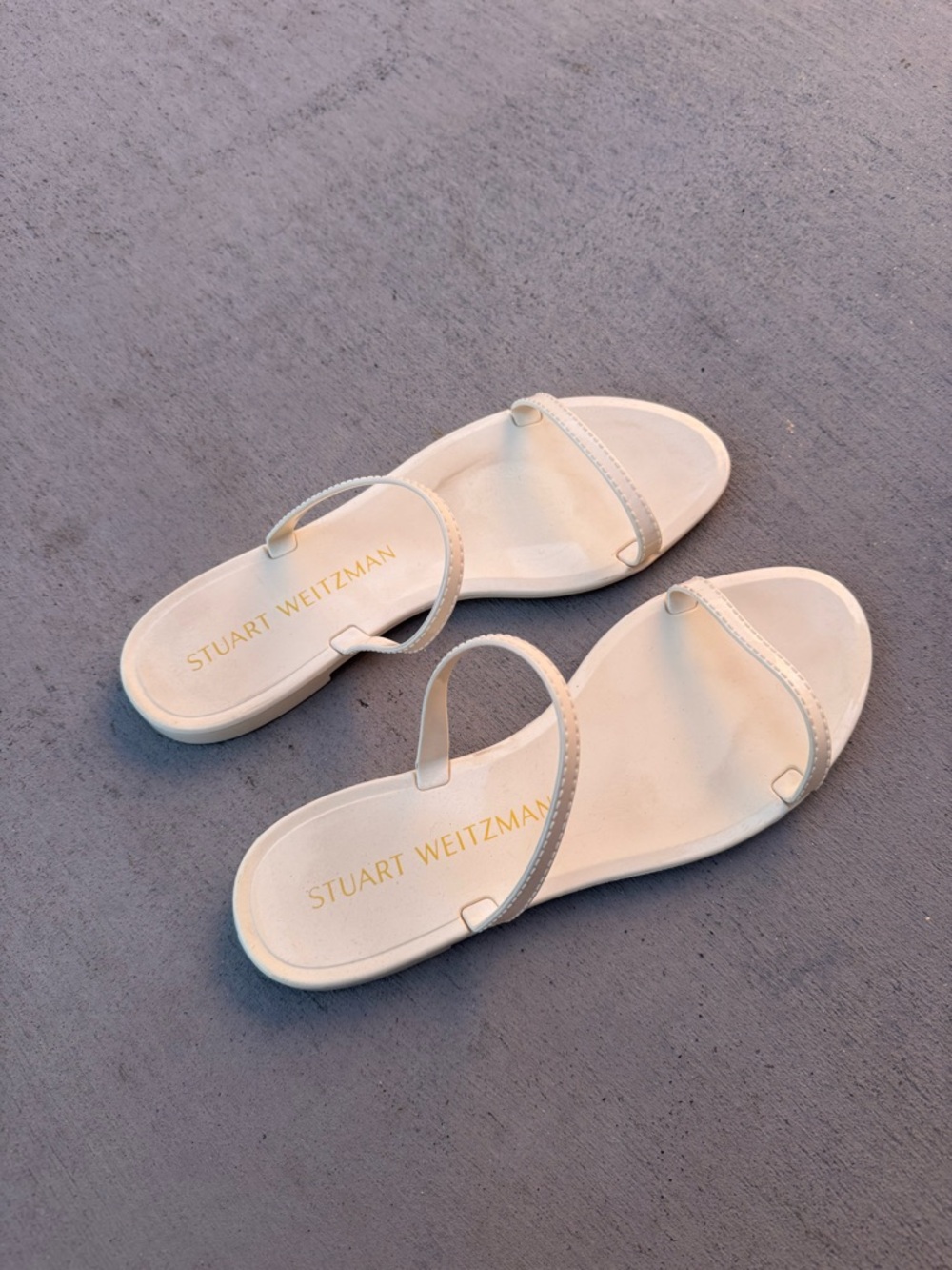 Stuart Weitzman Ivory Minimal Slide Sandals